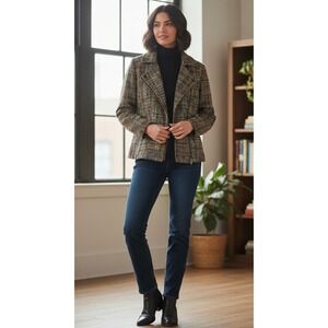 Coldwater Creek Black Multicolor Tweed Zip Up Blazer Jacket Shaped Women 14